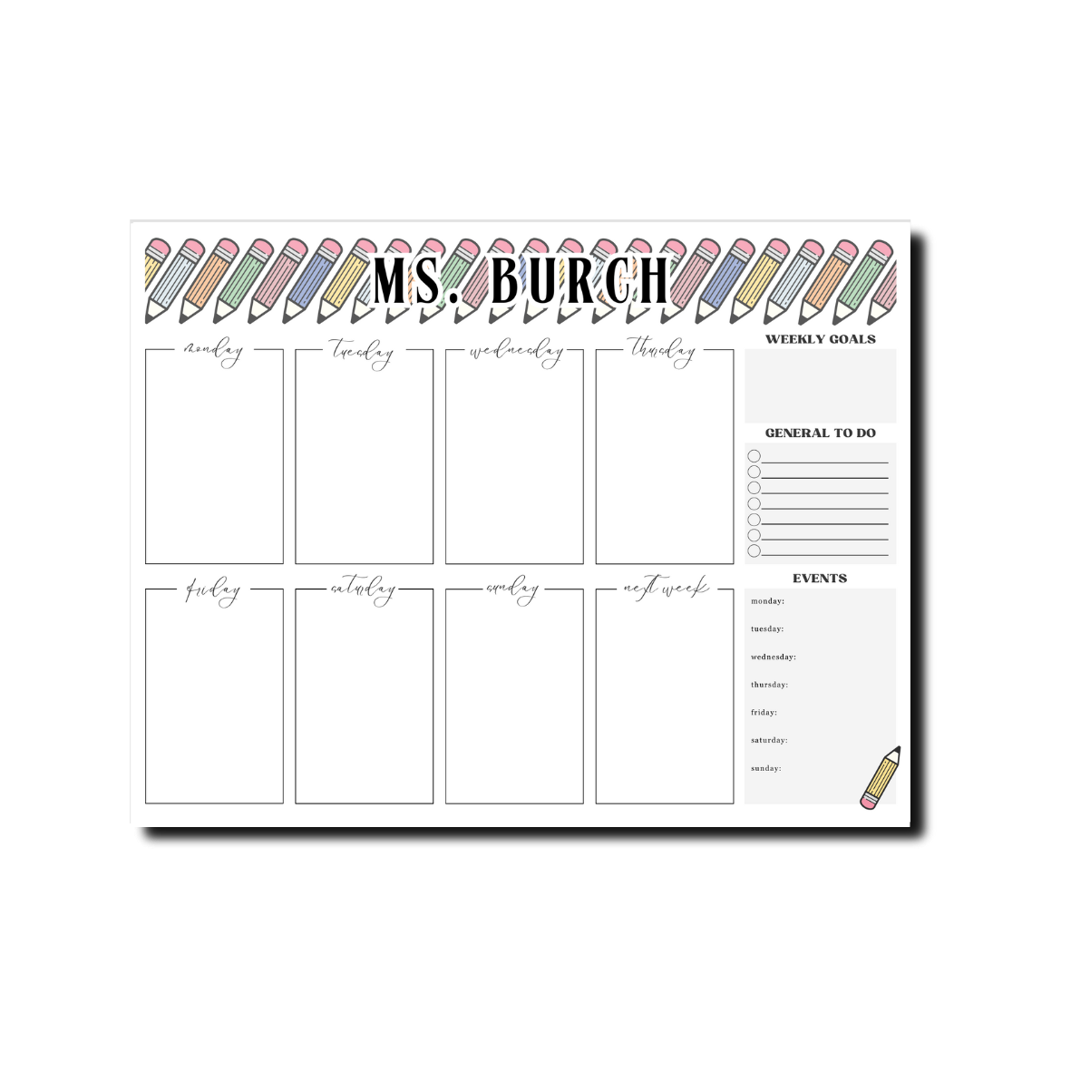 Teacher Weekly Planner Notepad - 8.5" x 11"