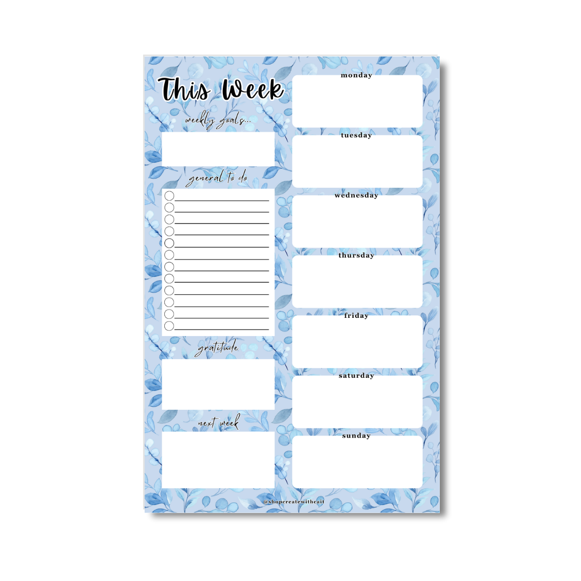 Blue Floral Weekly Planner - 5.5" x 8.5"