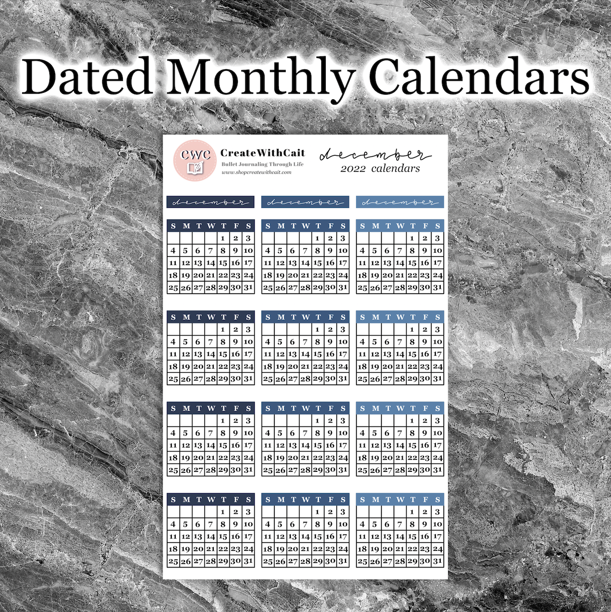 Dated Monthly Calendar Sticker Sheets