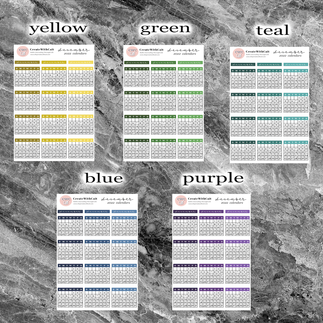 Dated Monthly Calendar Sticker Sheets