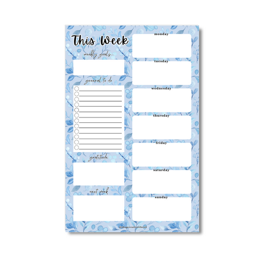 Blue Floral Weekly Planner - 5.5" x 8.5"