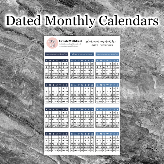 Dated Monthly Calendar Sticker Sheets