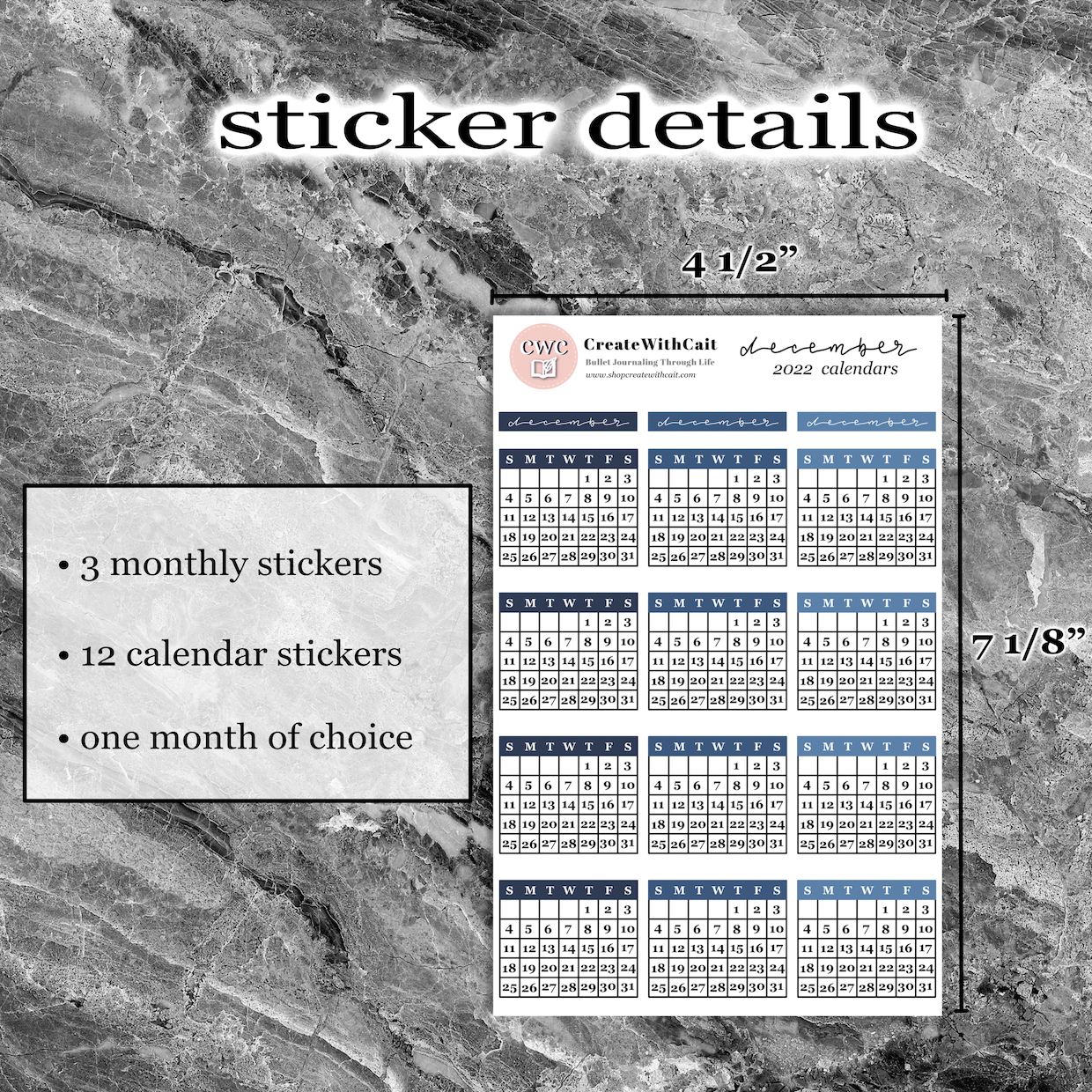 Dated Monthly Calendar Sticker Sheets